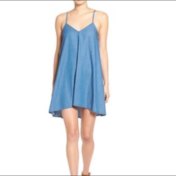 Denim Chambray Vneck Circle Skater Dress Camisole - Picture 3 of 8